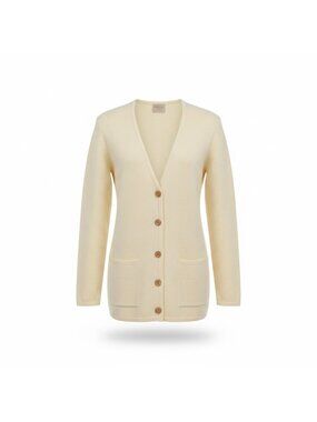 Collection Women’s Beige Wool Cardigan Long Sleeve 100% Merino Button Front Sz L